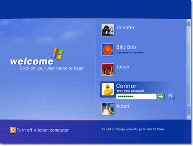Windows xp login screen